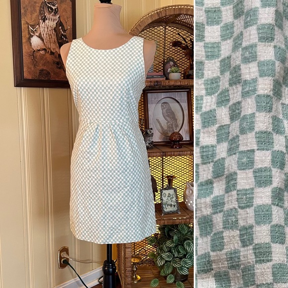 Fossil Dresses & Skirts - Fossil Mint green & Ivory Checkered Sleeveless Tapered Dress Small